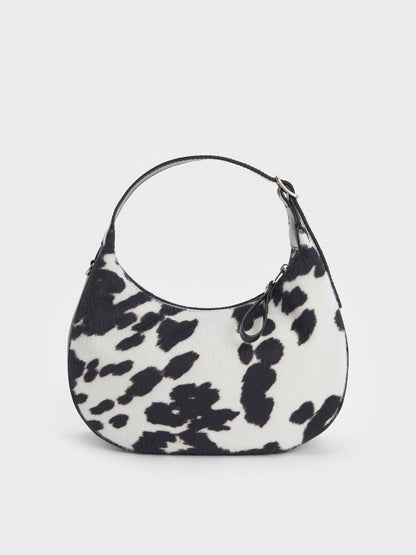CHARLES & KEITH Sale | Vega Furry Cow-Print Hobo Bag - Multi