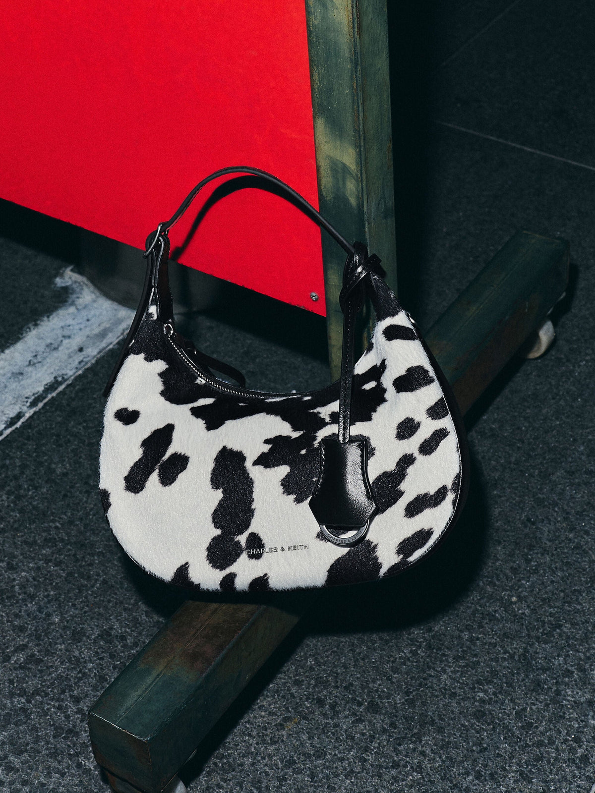 CHARLES & KEITH Sale | Vega Furry Cow-Print Hobo Bag - Multi