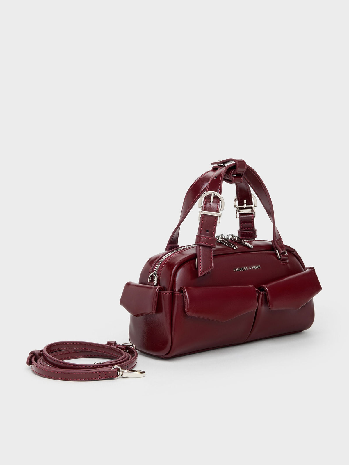 CHARLES & KEITH Value | Rachel Multi-Pocket Bowling Bag - Burgundy