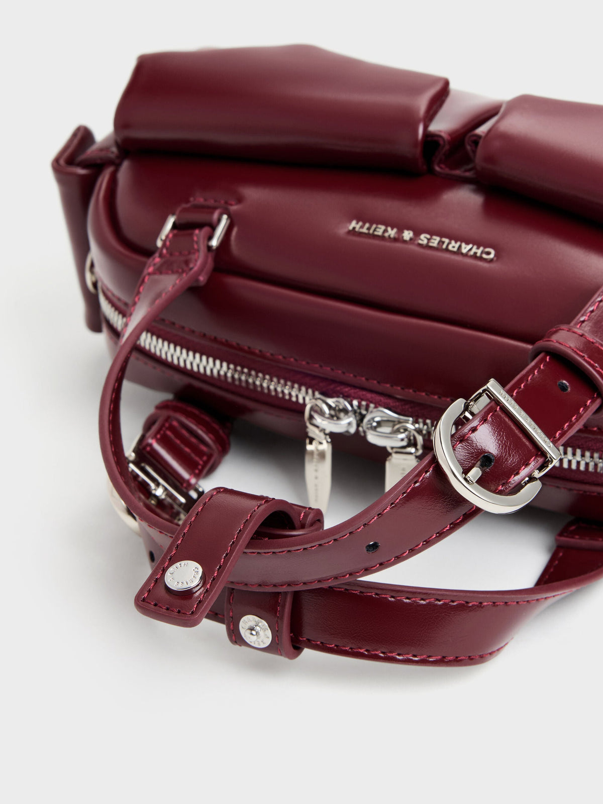 CHARLES & KEITH Value | Rachel Multi-Pocket Bowling Bag - Burgundy