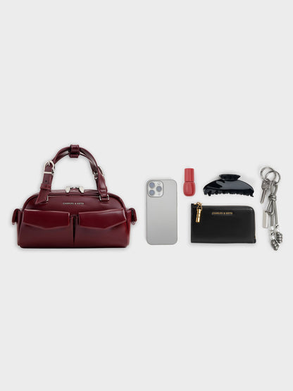 CHARLES & KEITH Value | Rachel Multi-Pocket Bowling Bag - Burgundy