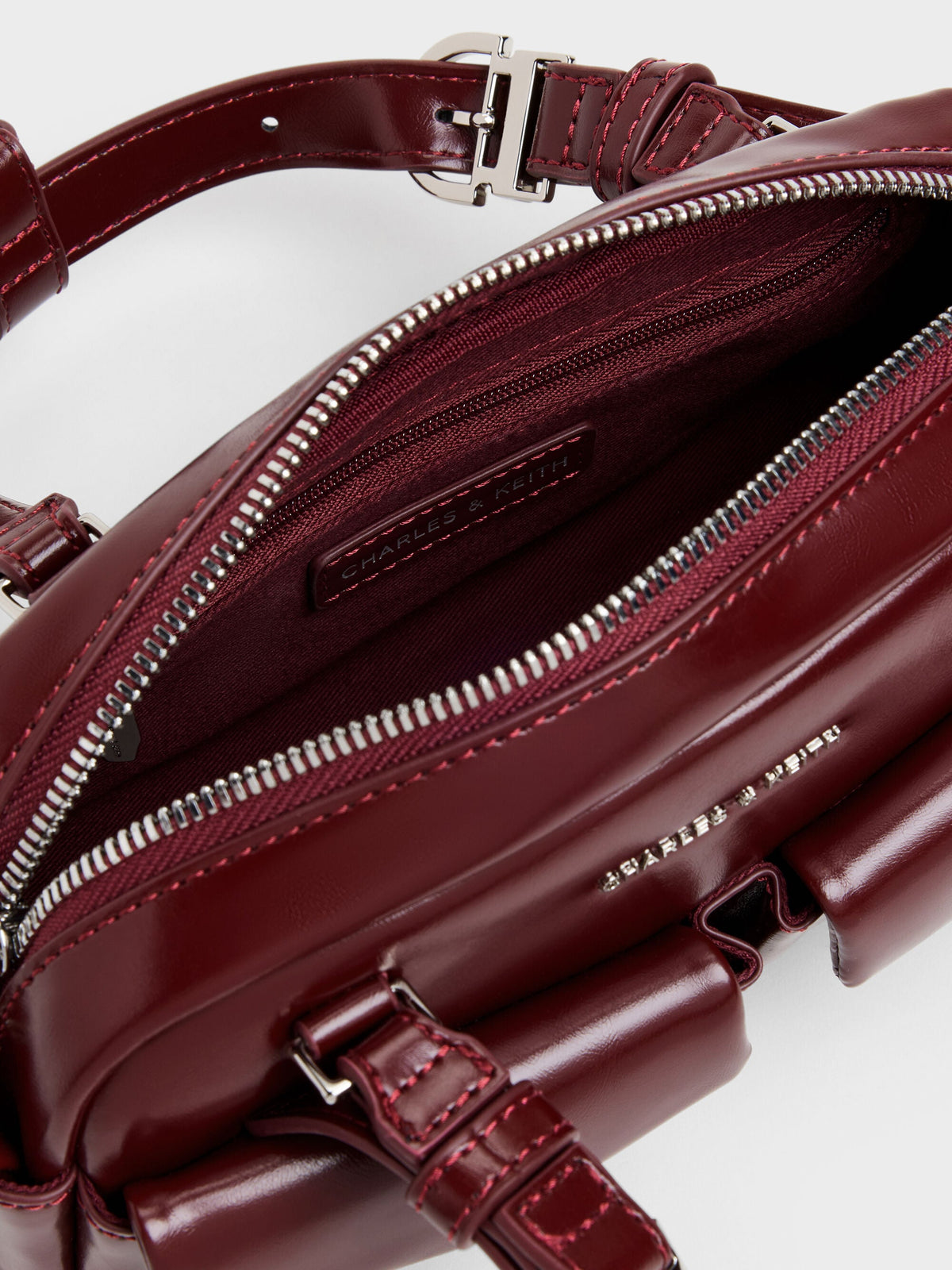 CHARLES & KEITH Value | Rachel Multi-Pocket Bowling Bag - Burgundy