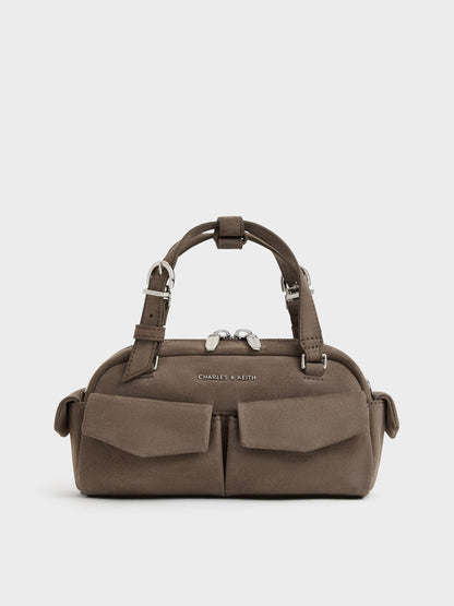 CHARLES & KEITH Customer Favorite | Rachel Multi-Pocket Bowling Bag - Stone Grey