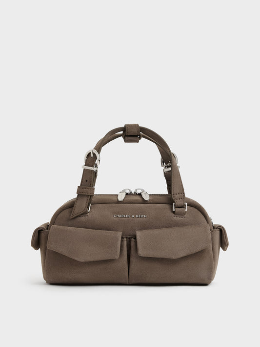 CHARLES & KEITH Customer Favorite | Rachel Multi-Pocket Bowling Bag - Stone Grey