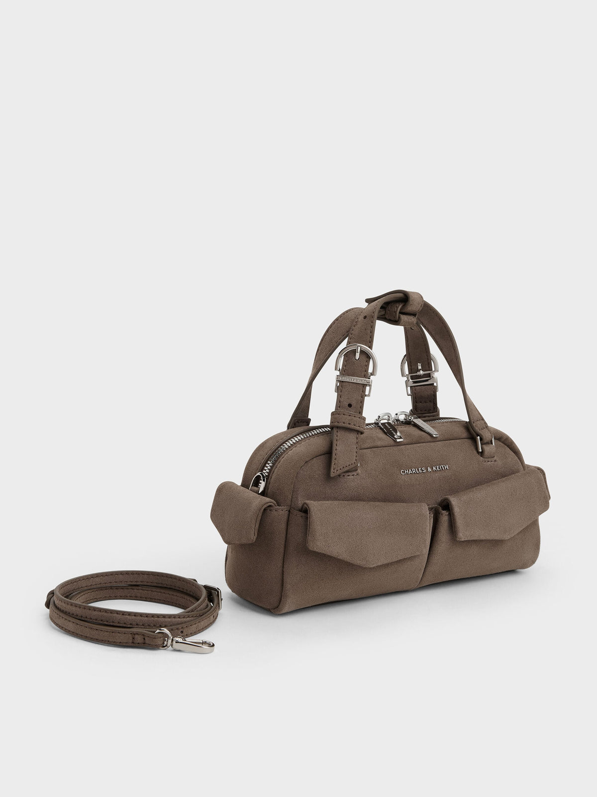 CHARLES & KEITH Customer Favorite | Rachel Multi-Pocket Bowling Bag - Stone Grey