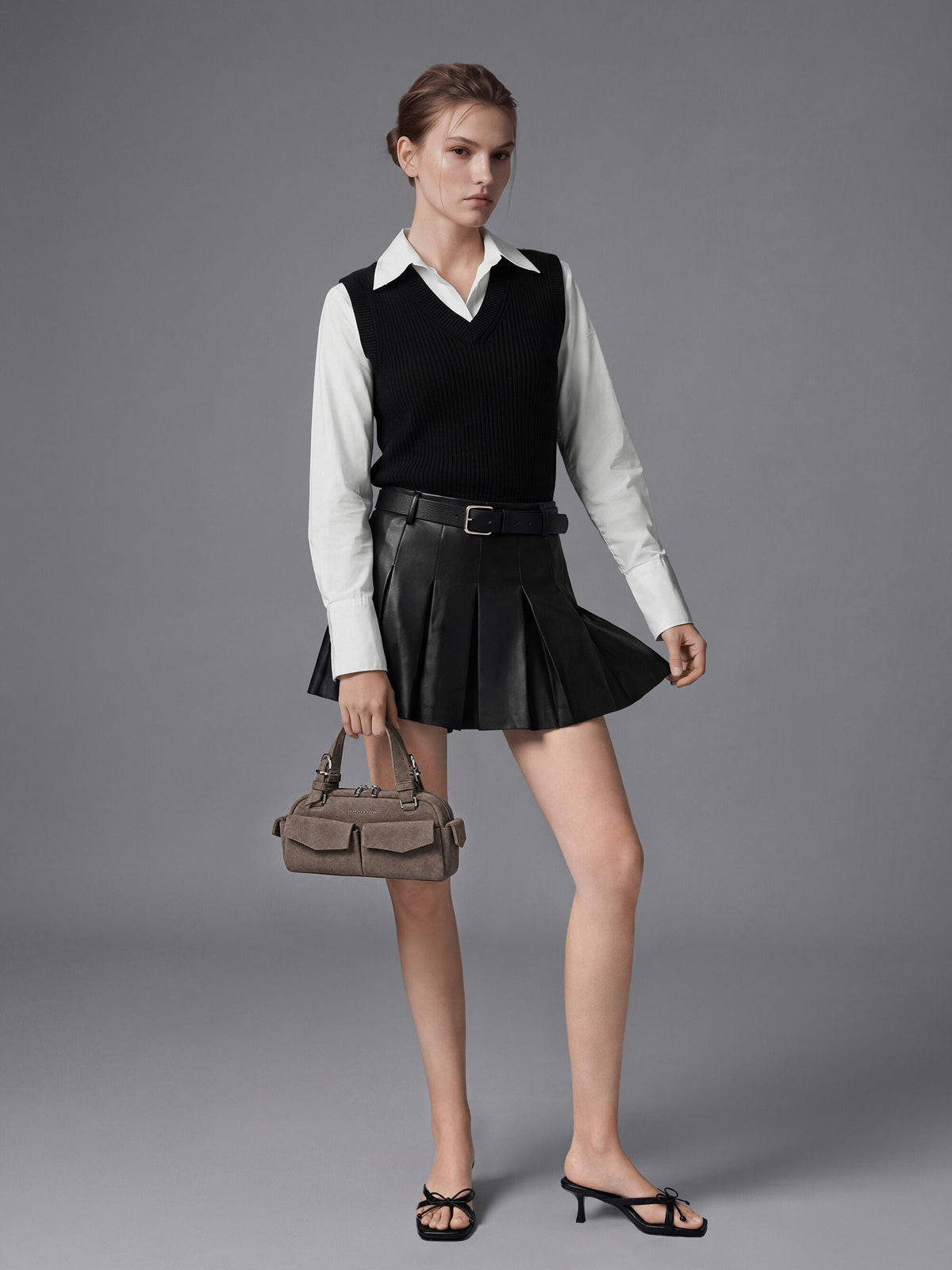 CHARLES & KEITH Customer Favorite | Rachel Multi-Pocket Bowling Bag - Stone Grey