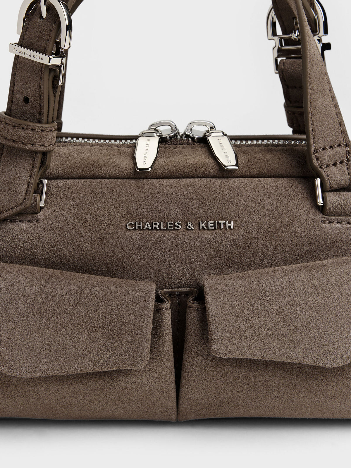 CHARLES & KEITH Customer Favorite | Rachel Multi-Pocket Bowling Bag - Stone Grey