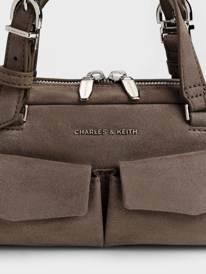CHARLES & KEITH Customer Favorite | Rachel Multi-Pocket Bowling Bag - Stone Grey