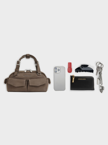 CHARLES & KEITH Customer Favorite | Rachel Multi-Pocket Bowling Bag - Stone Grey