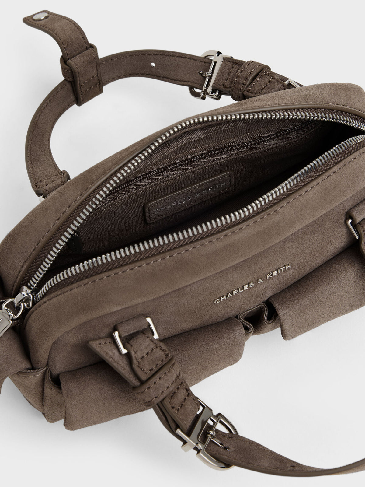 CHARLES & KEITH Customer Favorite | Rachel Multi-Pocket Bowling Bag - Stone Grey