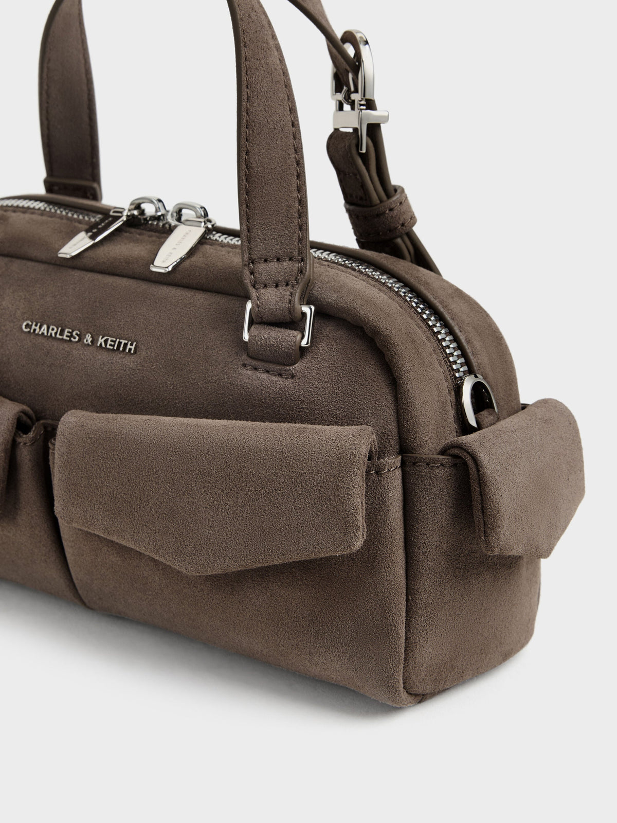 CHARLES & KEITH Customer Favorite | Rachel Multi-Pocket Bowling Bag - Stone Grey