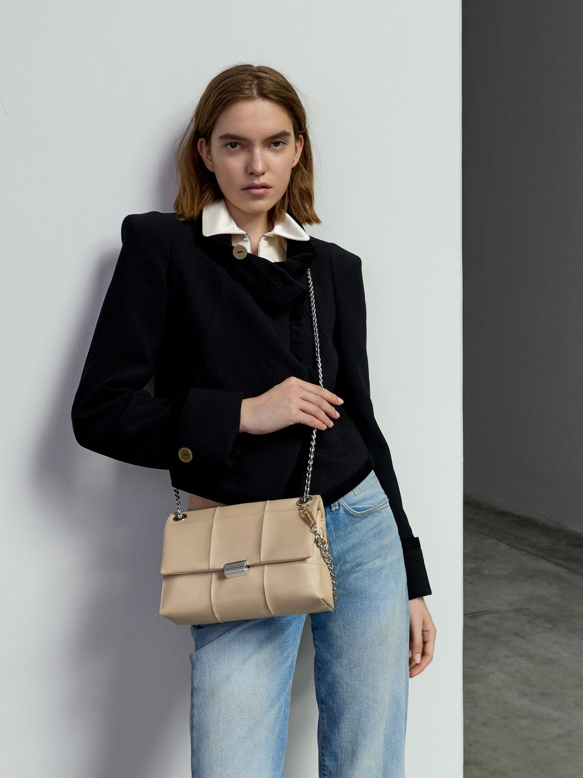 CHARLES & KEITH Featured | Delfina Quilted Chain-Strap Shoulder Bag - Sand Beige