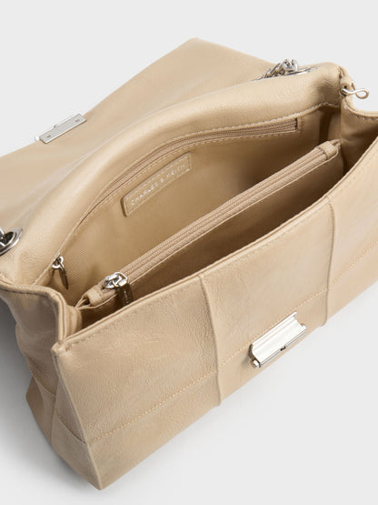 CHARLES & KEITH Featured | Delfina Quilted Chain-Strap Shoulder Bag - Sand Beige