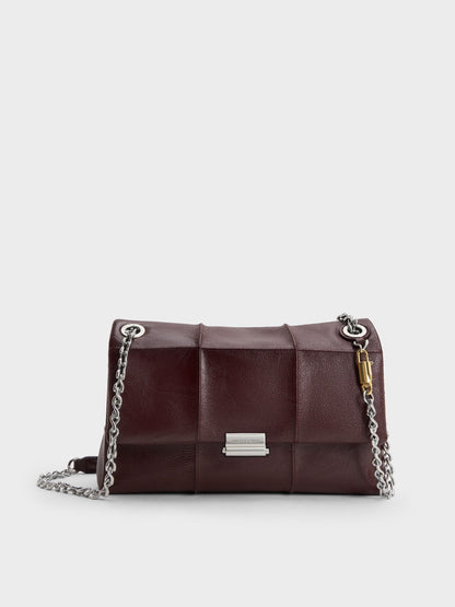 CHARLES & KEITH Customer Favorite | Delfina Quilted Chain-Strap Shoulder Bag - Wineberry Red