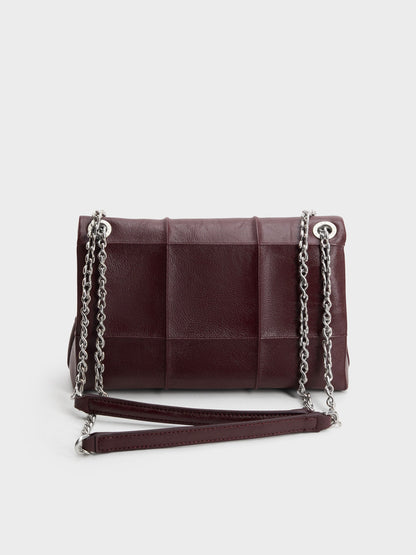 CHARLES & KEITH Customer Favorite | Delfina Quilted Chain-Strap Shoulder Bag - Wineberry Red