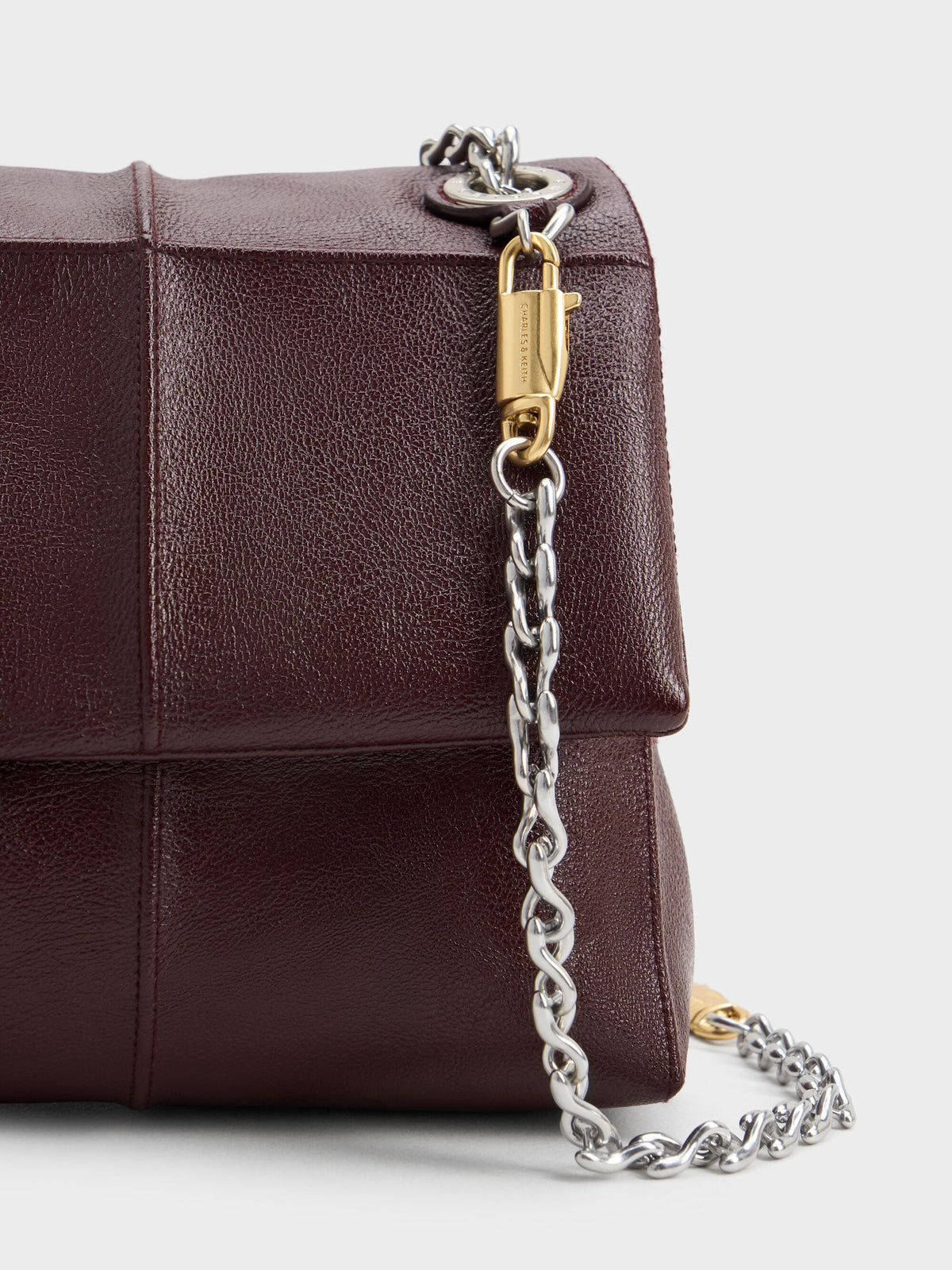 CHARLES & KEITH Customer Favorite | Delfina Quilted Chain-Strap Shoulder Bag - Wineberry Red
