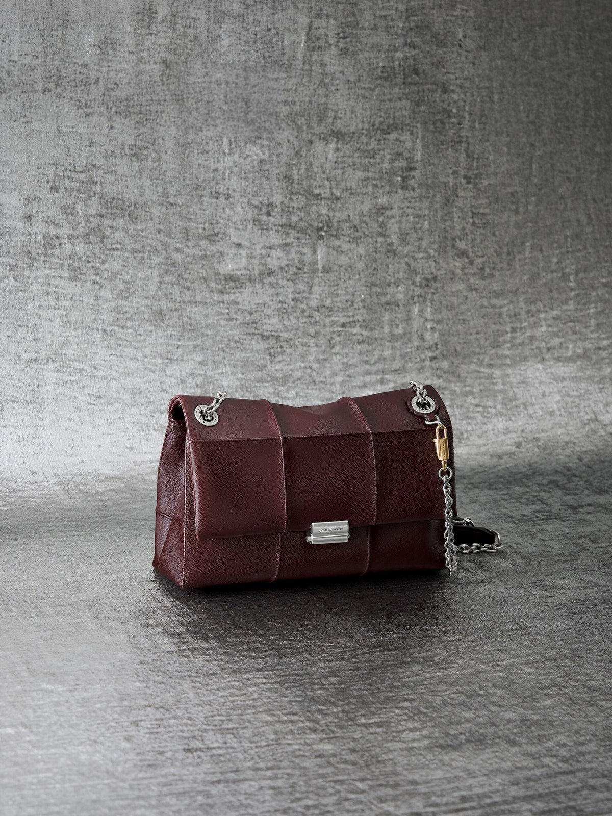 CHARLES & KEITH Customer Favorite | Delfina Quilted Chain-Strap Shoulder Bag - Wineberry Red