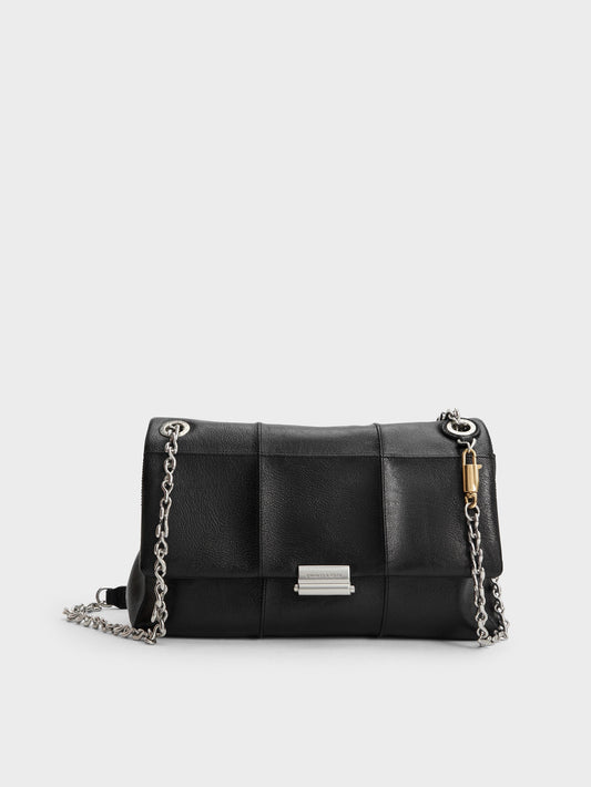 CHARLES & KEITH Smart Buy | Delfina Quilted Chain-Strap Shoulder Bag - Black