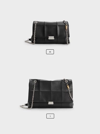 CHARLES & KEITH Smart Buy | Delfina Quilted Chain-Strap Shoulder Bag - Black