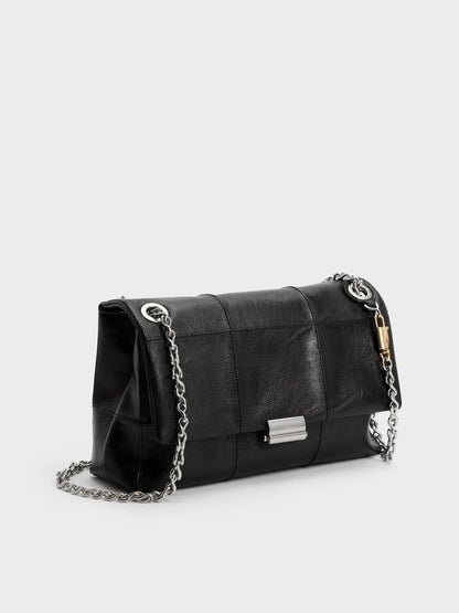 CHARLES & KEITH Smart Buy | Delfina Quilted Chain-Strap Shoulder Bag - Black