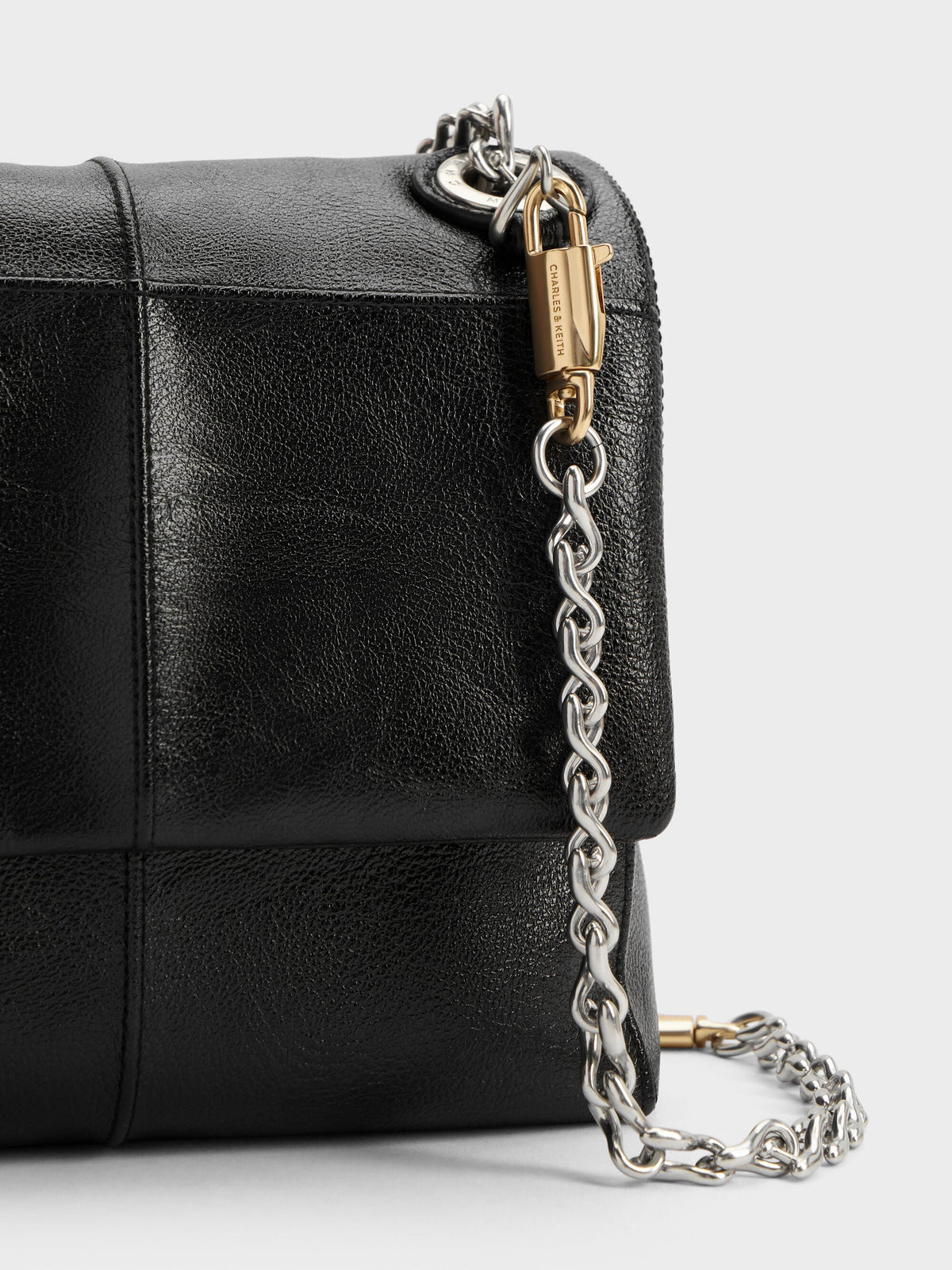 CHARLES & KEITH Smart Buy | Delfina Quilted Chain-Strap Shoulder Bag - Black