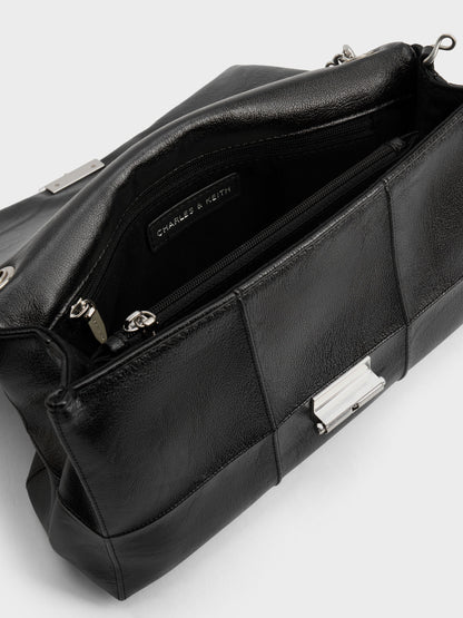 CHARLES & KEITH Smart Buy | Delfina Quilted Chain-Strap Shoulder Bag - Black