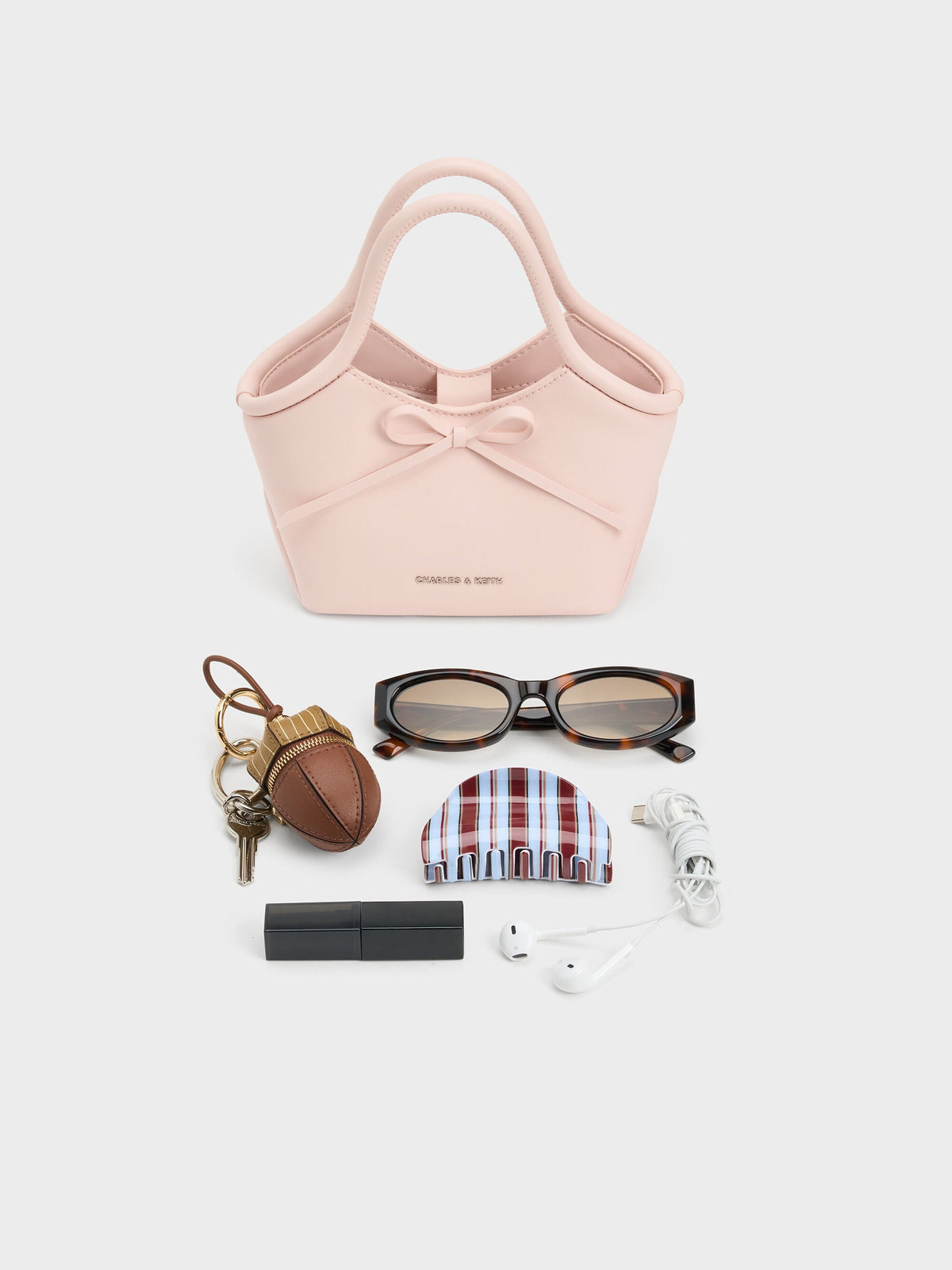 CHARLES & KEITH Best Price | Hazel Bow Tubular Top Handle Bag - Soft Pink
