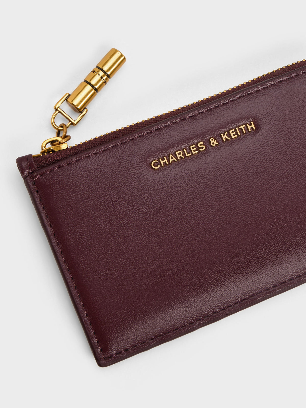 CHARLES & KEITH Best Seller | Cesia Zip-Around Card Holder - Wineberry Red