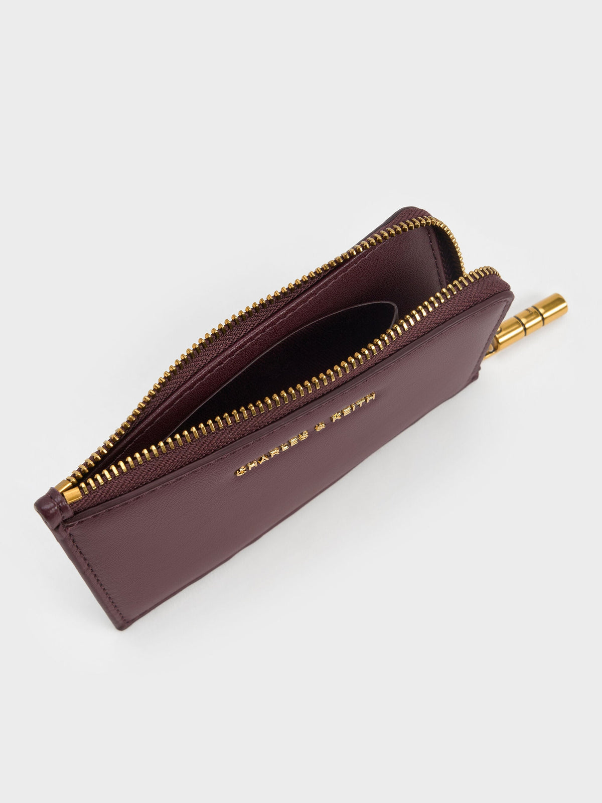 CHARLES & KEITH Best Seller | Cesia Zip-Around Card Holder - Wineberry Red