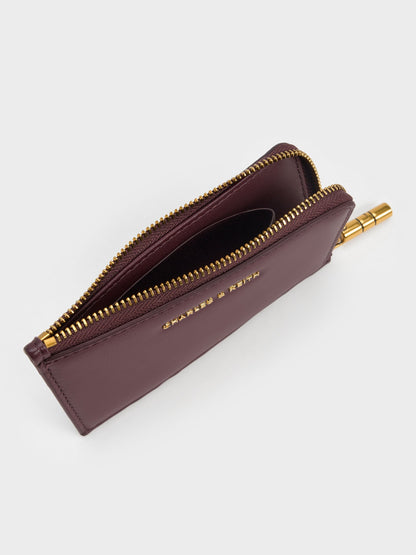 CHARLES & KEITH Best Seller | Cesia Zip-Around Card Holder - Wineberry Red
