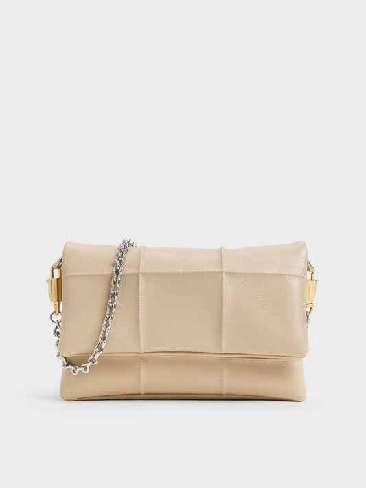 CHARLES & KEITH Trending | Delfina Quilted Wallet On Chain - Sand Beige