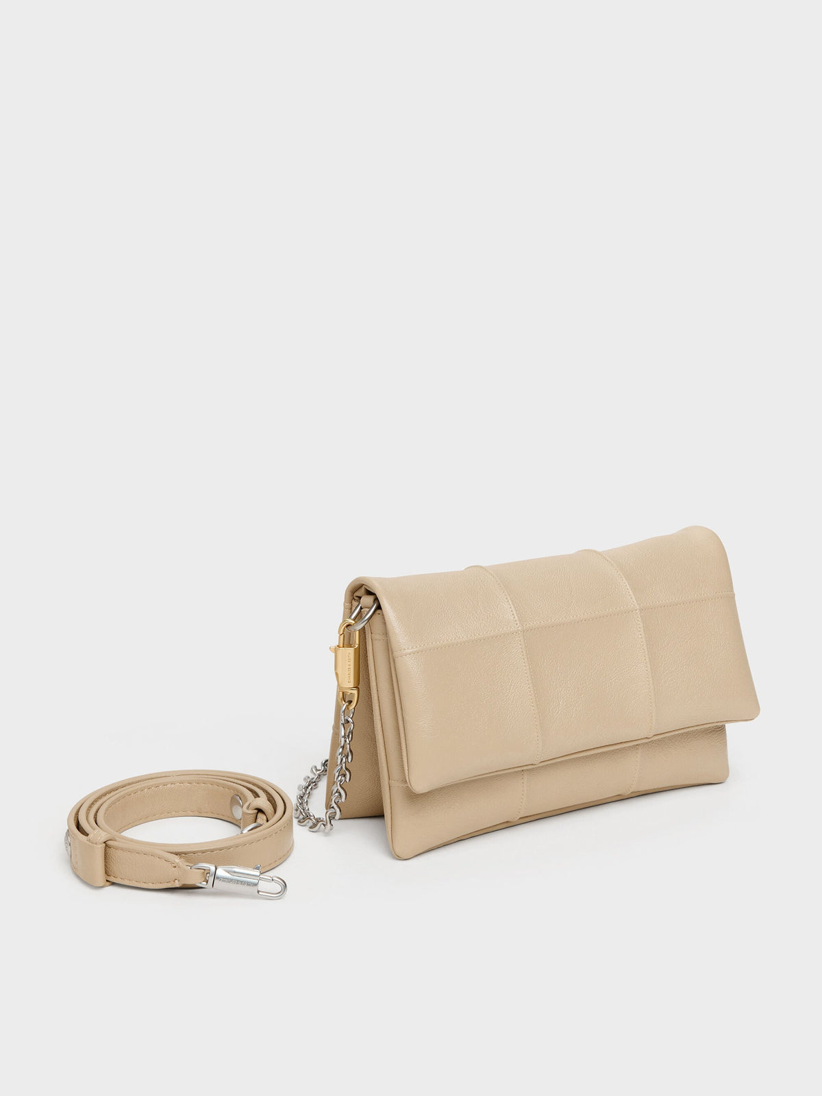CHARLES & KEITH Trending | Delfina Quilted Wallet On Chain - Sand Beige