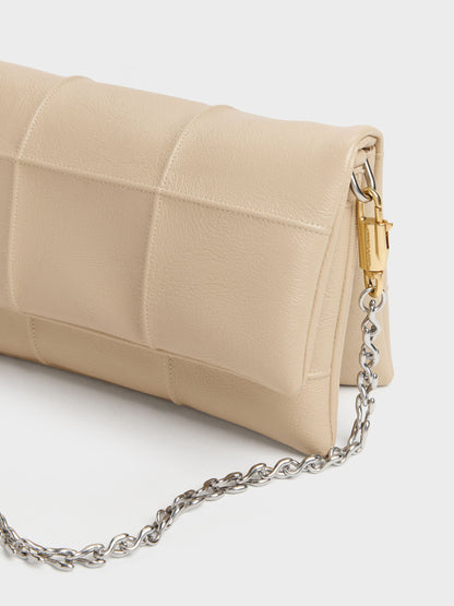 CHARLES & KEITH Trending | Delfina Quilted Wallet On Chain - Sand Beige