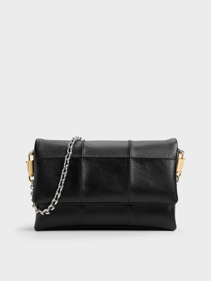 CHARLES & KEITH New | Delfina Quilted Wallet On Chain - Black