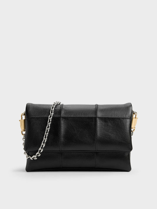 CHARLES & KEITH New | Delfina Quilted Wallet On Chain - Black