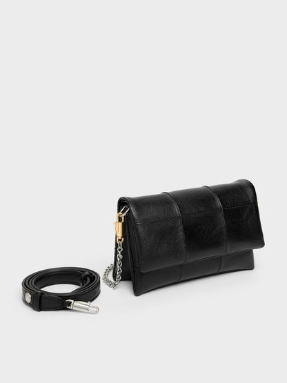 CHARLES & KEITH New | Delfina Quilted Wallet On Chain - Black