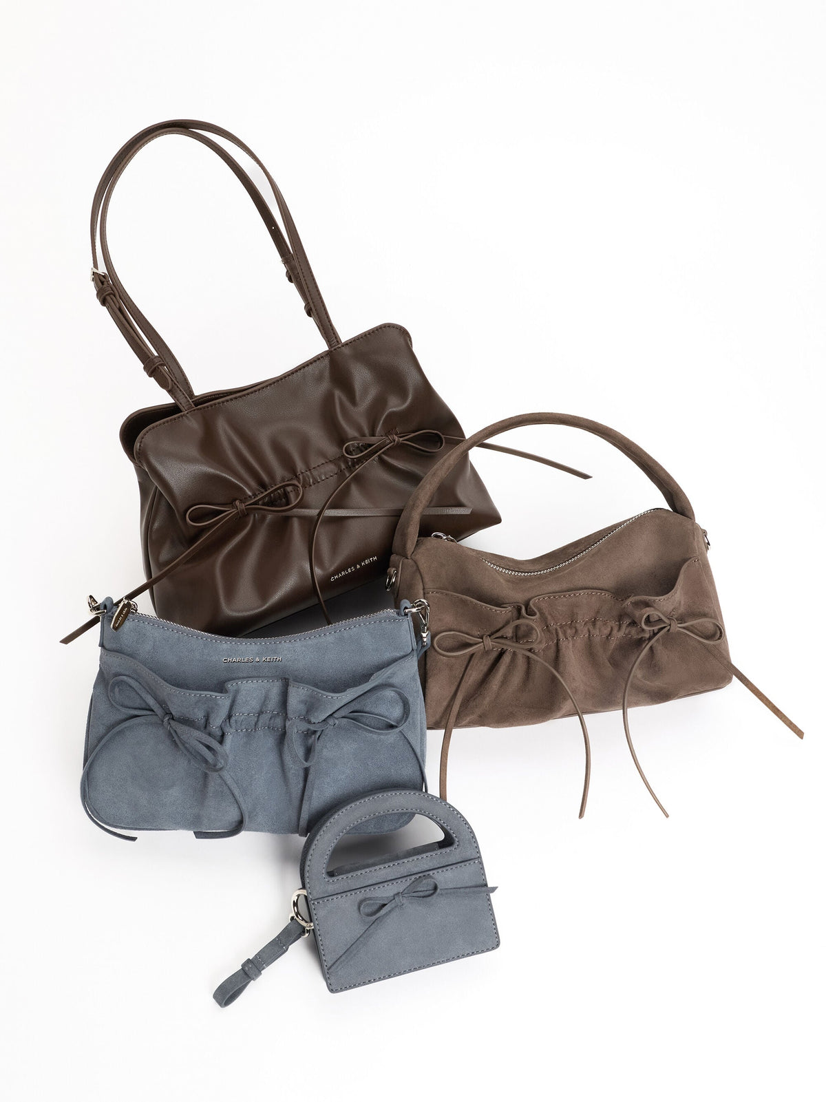 CHARLES & KEITH Popular | Reese Bow Top Handle Wristlet - Smoky Blue