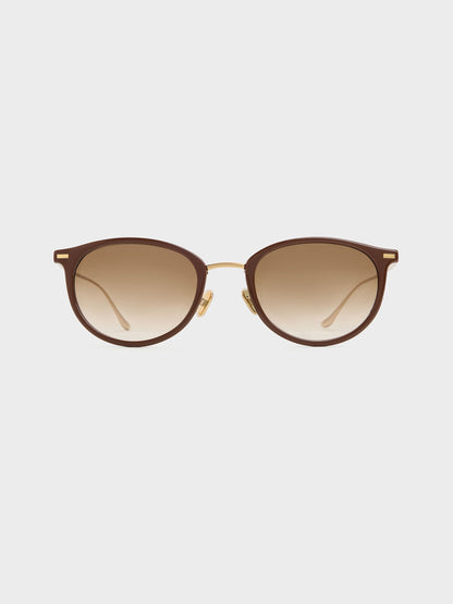 CHARLES & KEITH Popular | Minnow Metal-Rim Round Sunglasses - Pecan Brown