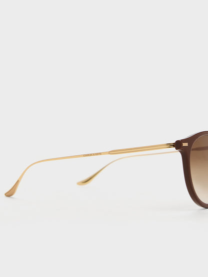CHARLES & KEITH Popular | Minnow Metal-Rim Round Sunglasses - Pecan Brown