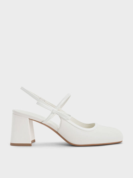 CHARLES & KEITH Popular | Bow Slingback Mary Jane Pumps - White
