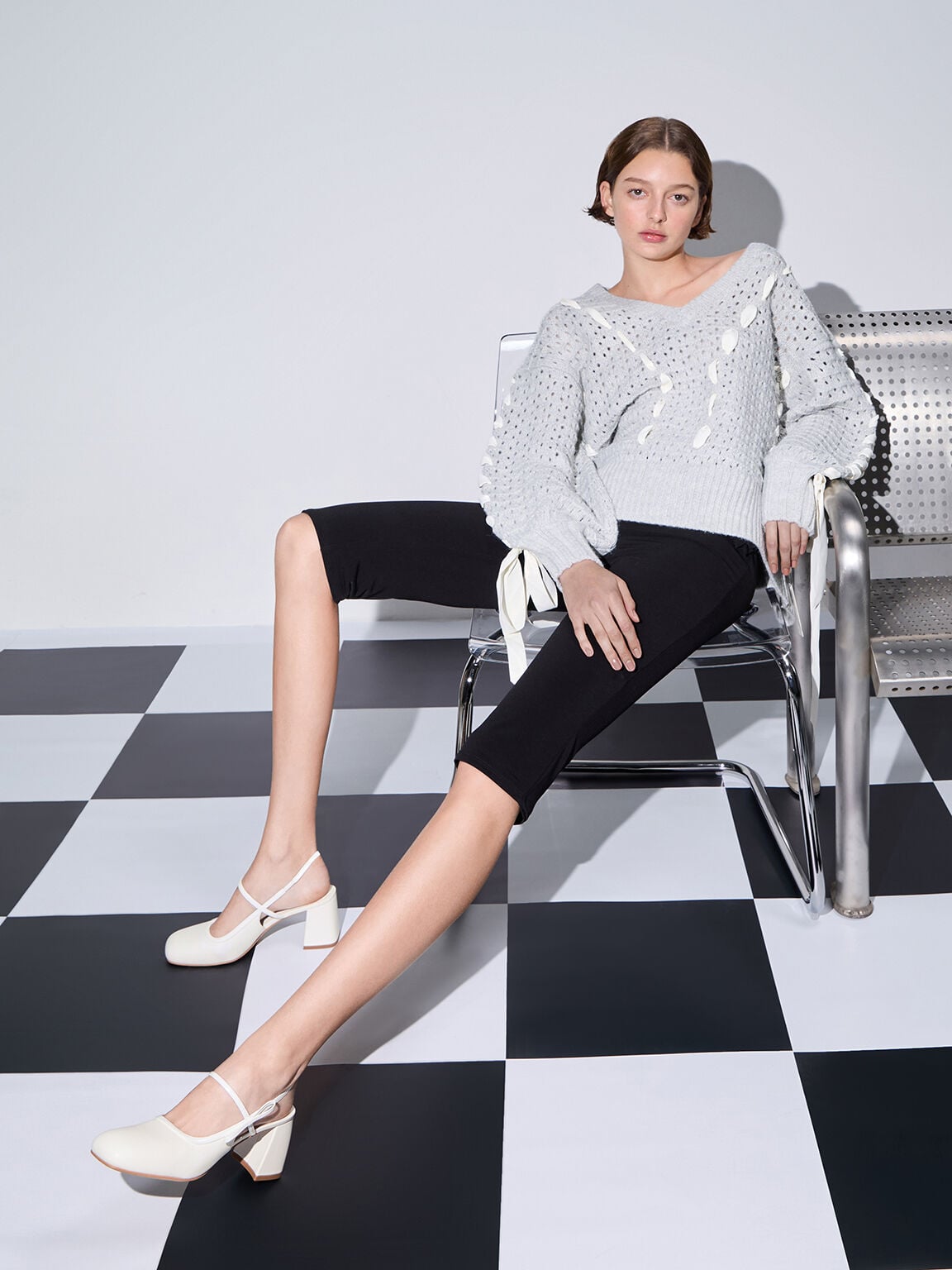 CHARLES & KEITH Popular | Bow Slingback Mary Jane Pumps - White