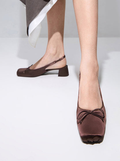 CHARLES & KEITH Latest | Sadira Satin Slingback Pumps - Dark Brown