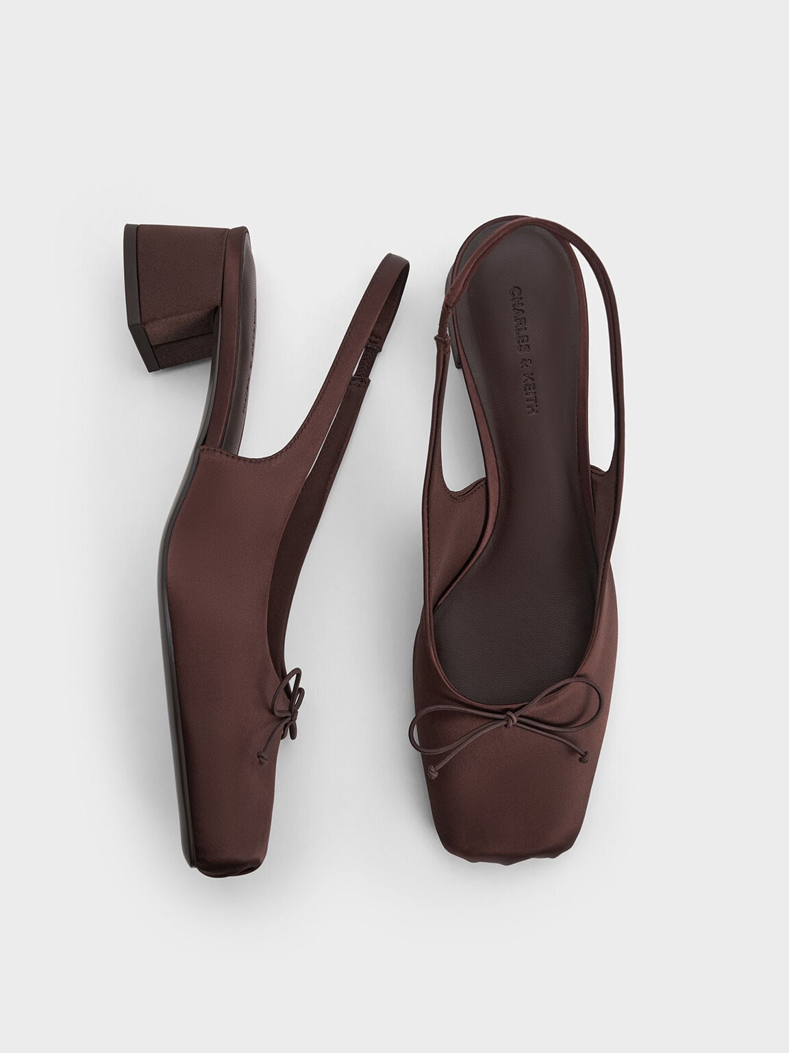 CHARLES & KEITH Latest | Sadira Satin Slingback Pumps - Dark Brown