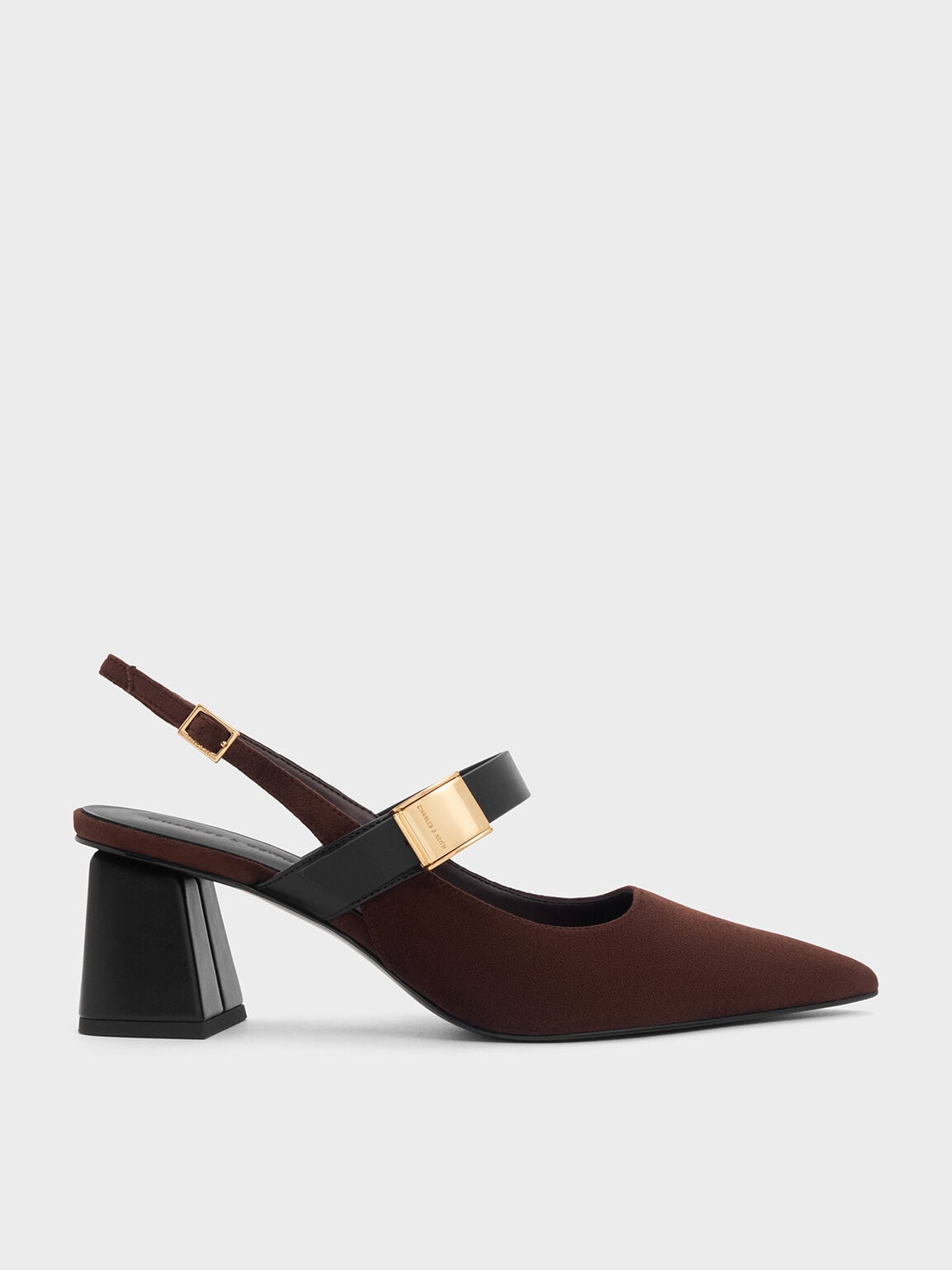 CHARLES & KEITH Special Offer | Yvette Faux Suede Mary Jane Slingback Pumps - Dark Brown