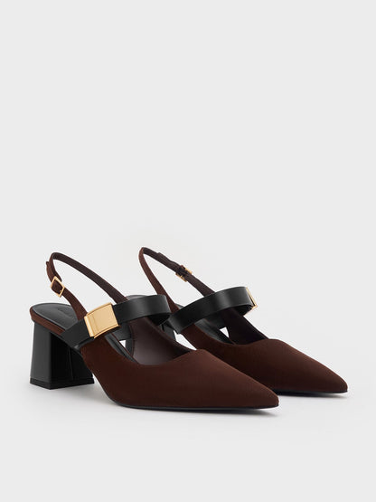 CHARLES & KEITH Special Offer | Yvette Faux Suede Mary Jane Slingback Pumps - Dark Brown