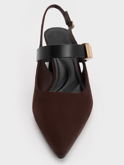 CHARLES & KEITH Special Offer | Yvette Faux Suede Mary Jane Slingback Pumps - Dark Brown