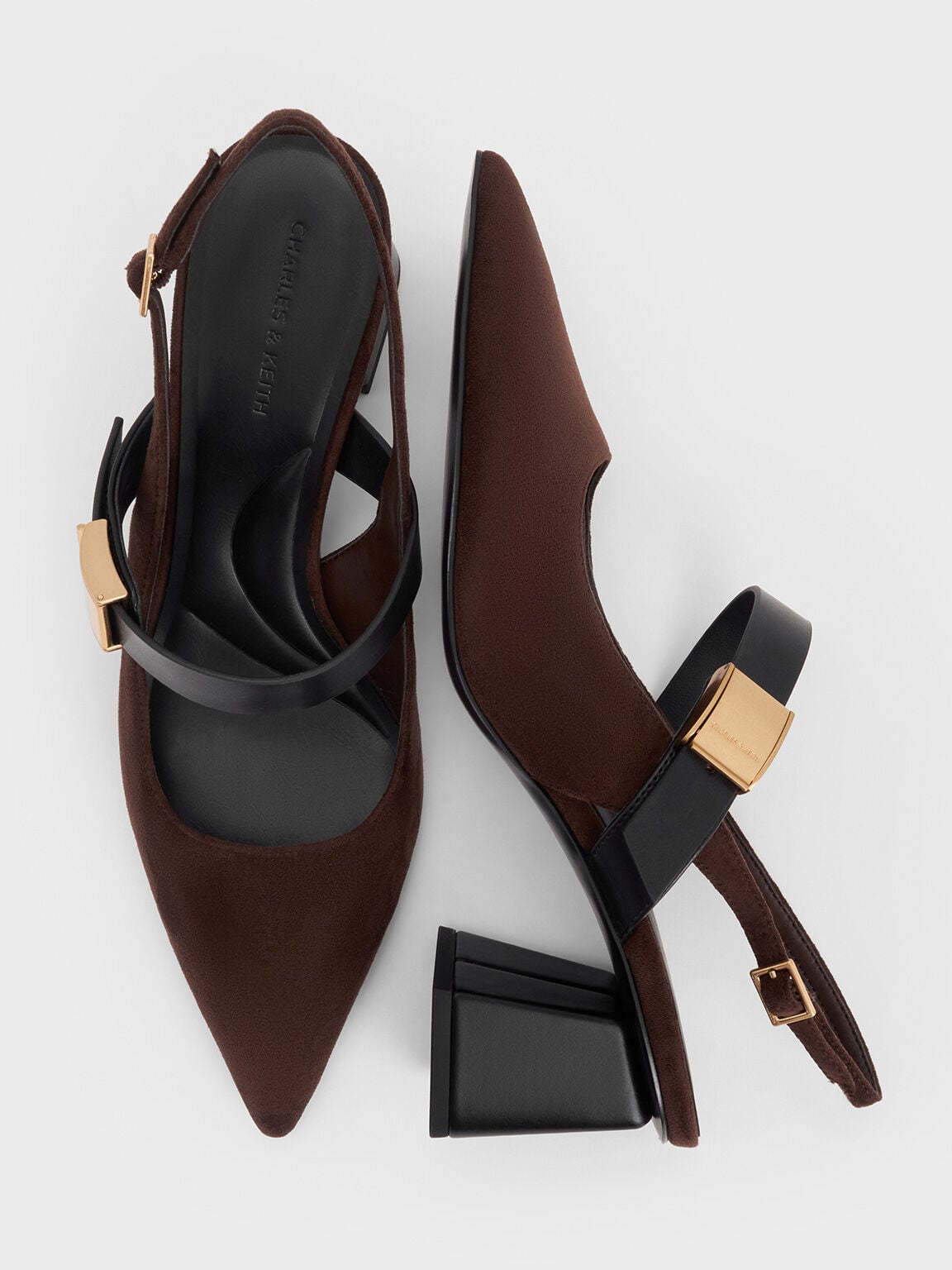 CHARLES & KEITH Special Offer | Yvette Faux Suede Mary Jane Slingback Pumps - Dark Brown