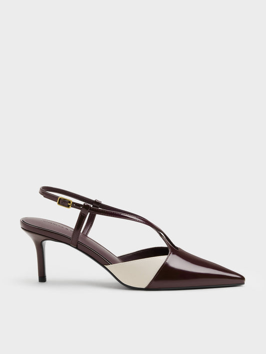 CHARLES & KEITH Special Offer | Two-Tone Pointed Slingback Pumps - Burgundy