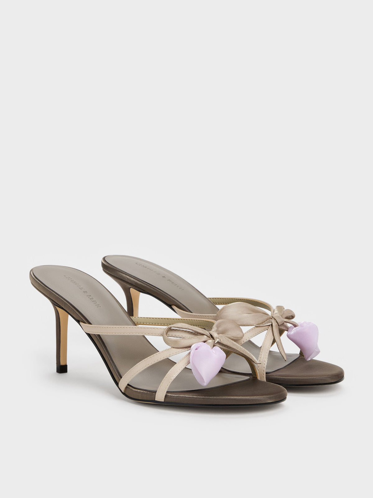 CHARLES & KEITH Great Value | Bow Flower-Pearl Heeled Mules - Dark Brown Textured