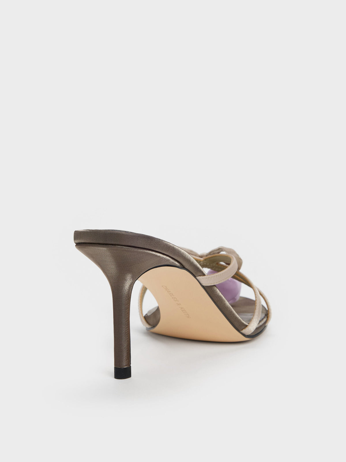 CHARLES & KEITH Great Value | Bow Flower-Pearl Heeled Mules - Dark Brown Textured